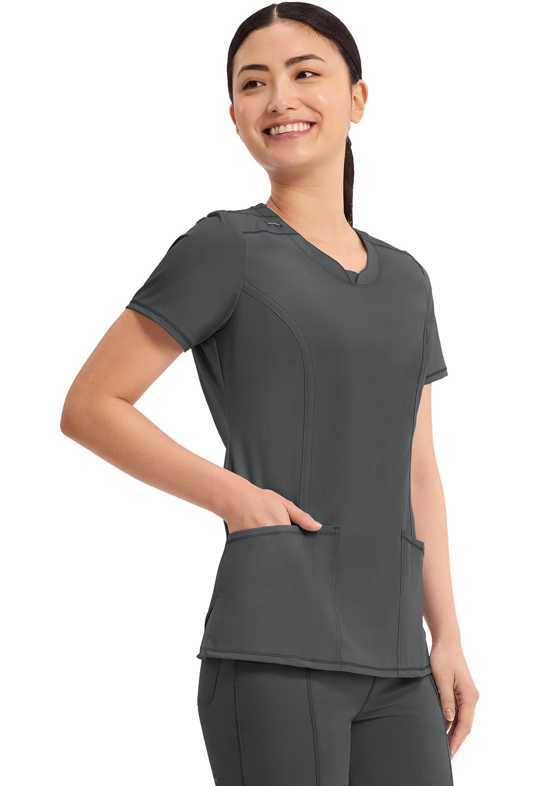 Infinity Cherokee Round Neck Nurse Scrub Tops for Women with 3 Pockets 360 Stretch & Wrinkle-Resistant 2624A