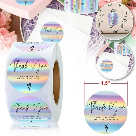 EROCK 500Pcs 1.5 inch Thank You for Supporting My Small Business Rainbow Holo Stickers