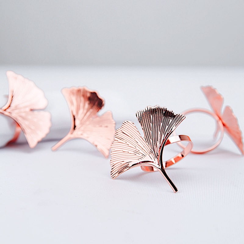 BalsaCircle 4 Rose Gold Metallic Napkin Rings Gingko Leaf Design Party - Walmart.com