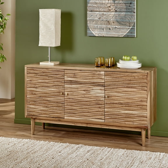 Sideboards Buffet Cabinets, 58" Wood Credenza Storage Cabinets with 3 Doors, Modern Kitchen Accent Cabinets with 4 Compartments for Living Room, Hallway, Natural