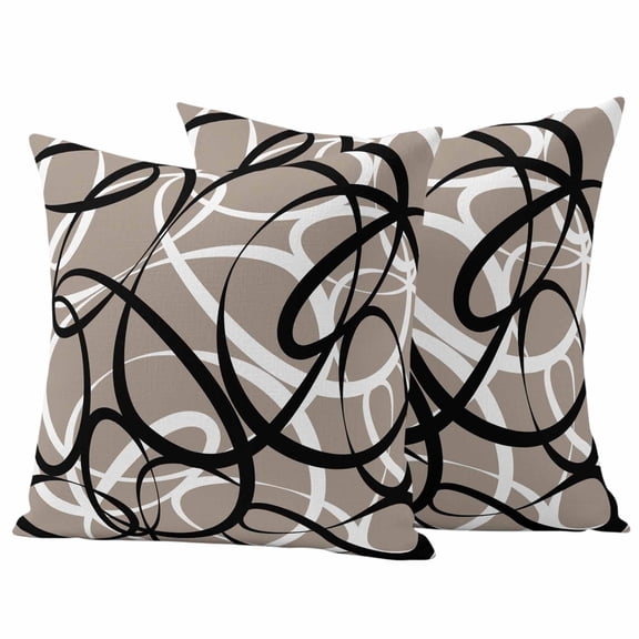 2 Pack Outdoor Waterproof Throw Pillow Covers,Abstract Stripe Black White on Gray Decorative Square Patio Pillowcases for Chair Couch Sofa 16x16in