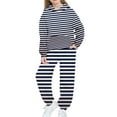 thumbnail image 2 of Girls Boys Hoodie and Sweatpants Gradient Striped Fleece Sweatsuit 2 Piece Jogger Set Tracksuit with Pocket New Girls Pajama Set Blue 10-11 Years, 2 of 5