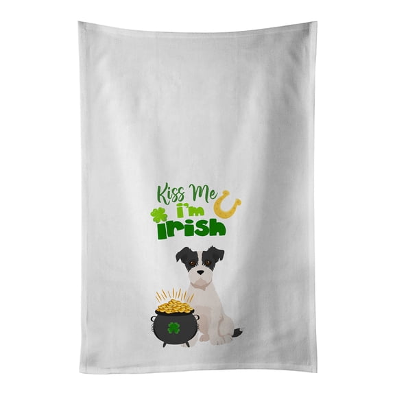 Carolines Treasures WDK4851WTKT Black White Wirehair Jack Russell Terrier St. Patricks Day White Kitchen Towel Set of 2