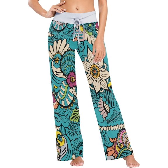 GZHJMY Women's Pajama Pants Indian Ornament Print Comfy Stretch Sleepwear Womens Wide Leg Pants Casual Loose Yoga Sweatpants Comfy Lounge Pajama, Medium