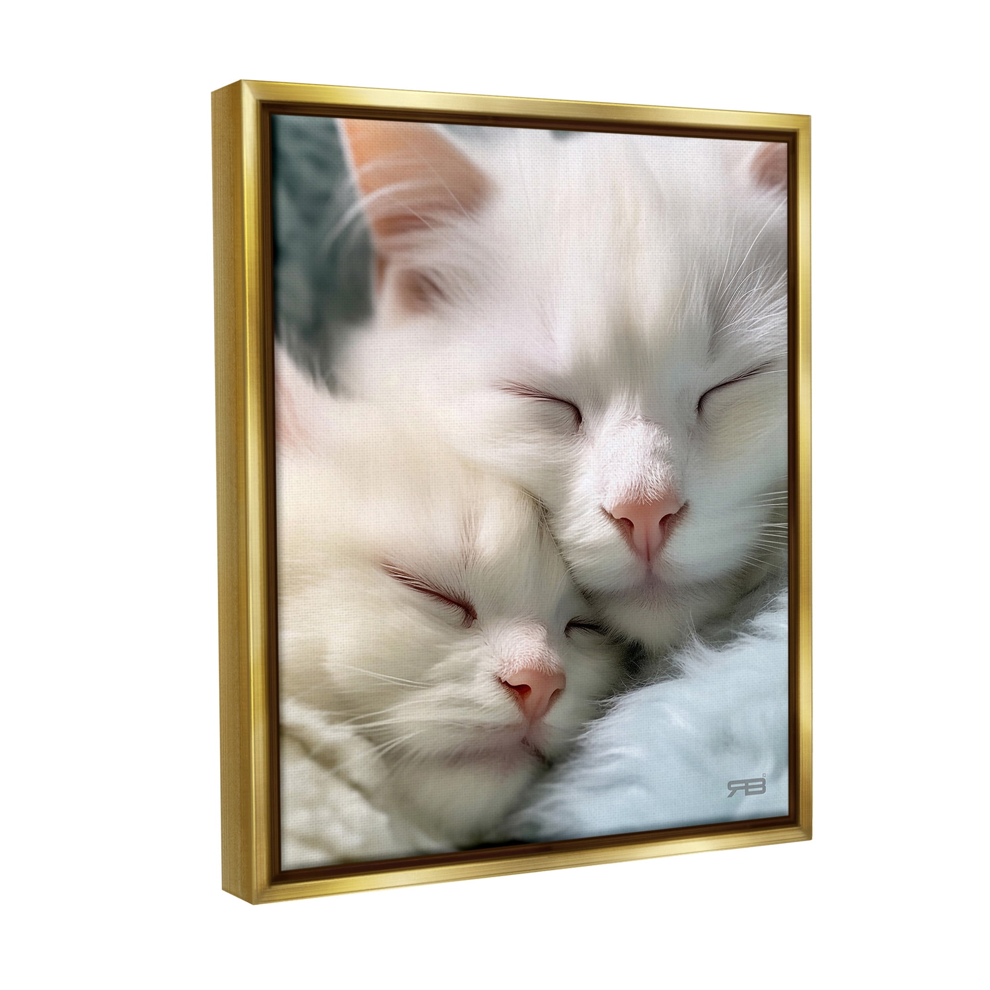 Stupell Industries Cuddling White Cats Animals & Insects Painting Gold Floater Framed Canvas Art Print Wall Art, 17 x 21