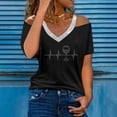 thumbnail image 1 of Fiudx Ropa de Mujer Moda Mujer Verano V-Cuello Manga Corta Hombro Frío Blusa Camiseta Causal Impresión Tops, 1 of 4