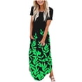 thumbnail image 2 of Offres du Jour Liquidation Iumwxz Robes à Manches Courtes Col Rond pour Femmes Tunique Décontractée Robes Maxi Amples Robe Imprimée Feuilles Vêtements pour Femmes Robes Amples et Fluides pour Cadeaux de Vacances, 2 of 6