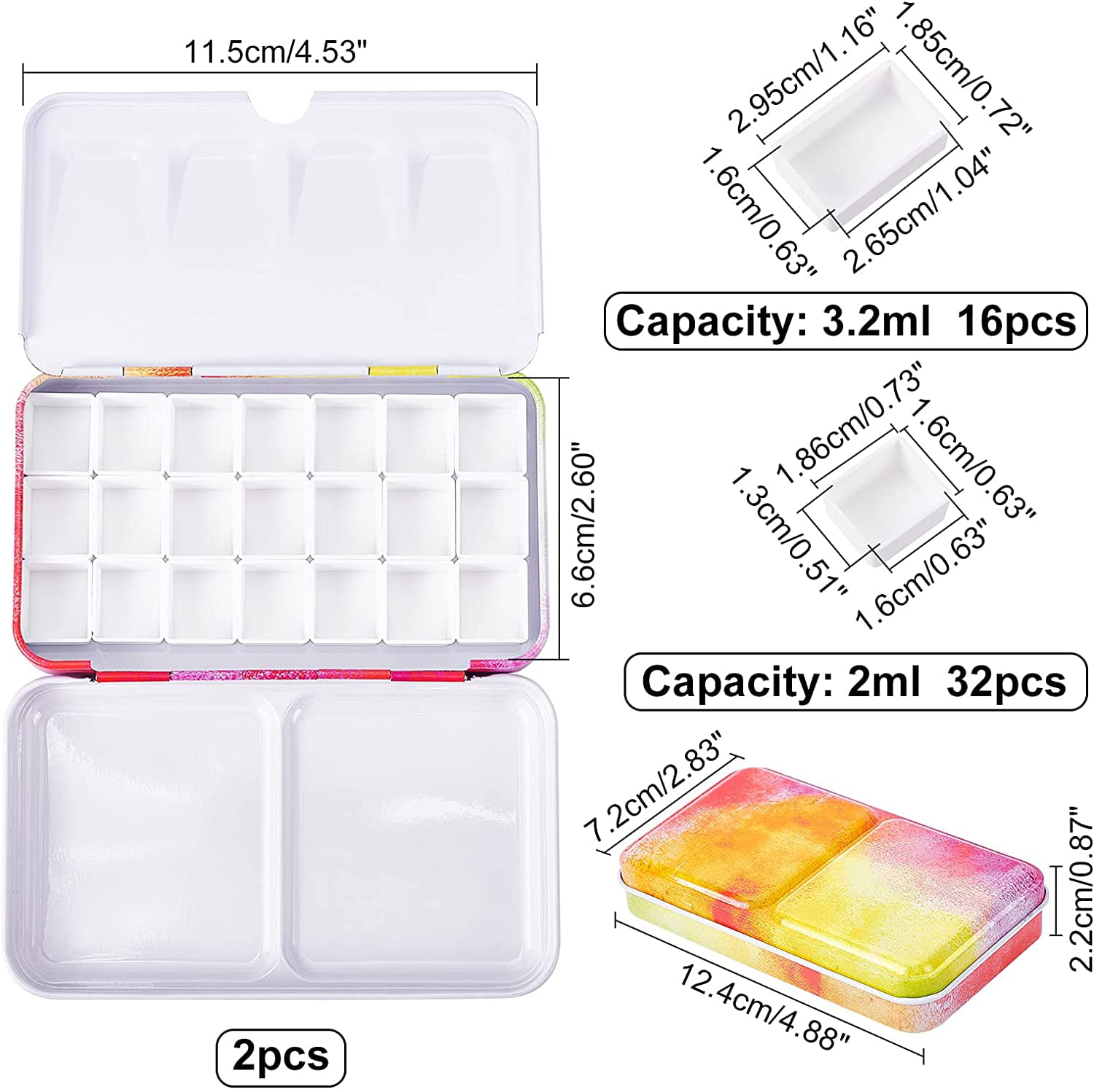 PH PandaHall 3 Sets 3 Colors Empty Watercolor Palette, Small Mini Tiny Tin  Box Paint Tray Palettes with Plastic 12 Grids for DIY Travel Watercolor