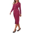 thumbnail image 4 of INSPIRE CHIC Bodycon Sweater Dress for Women's 2025 V Neck Long Sleeve Button Decor Knit Midi Dress M Burgundy, 4 of 5