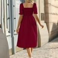 thumbnail image 4 of Homenesgenics Summer Dresses 2025 Women Fashion Spring Leaf Sleeved Waistband Solid Color Short Sleeved Long Dress Red L, 4 of 7