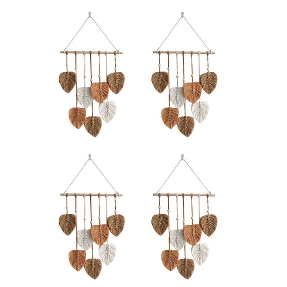 4X Leaf Macrame Wall Hanging Boho Room Home Decor Woven Aesthetic Wall Tapestry Home Room Wedding Decoration Khaki