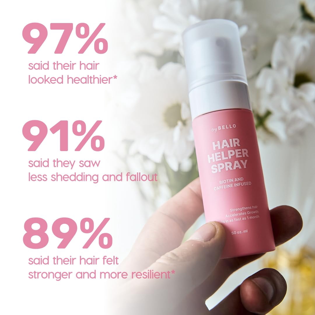 Trybello Hair Helper Spray | DHT Blocker Hair Growth Serum with Biotin, Castor Oil & Caffeine | Topical for Thicker, Fuller Strands | Anti Thinning, Vegan, Cruelty-Free Formula