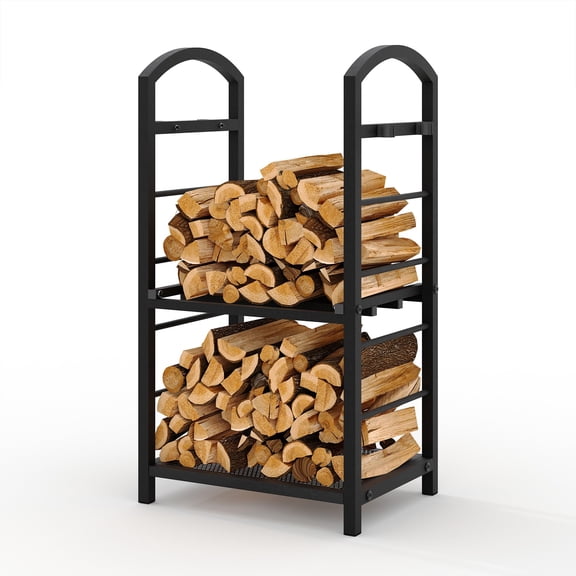 30" High Firewood Rack Outdoor, Fireplace Tool Rack for Indoor Outdoor Fire Log Holder, Heavy Duty Large Firewood Storage for Wood Stove or Patio, Black