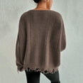 thumbnail image 6 of Htigea Sweaters for Women Distressed Frayed Hem Tops Casual Crew Neck Long Sleeve Loose Fit Pullover Sweater Coffee L, 6 of 7