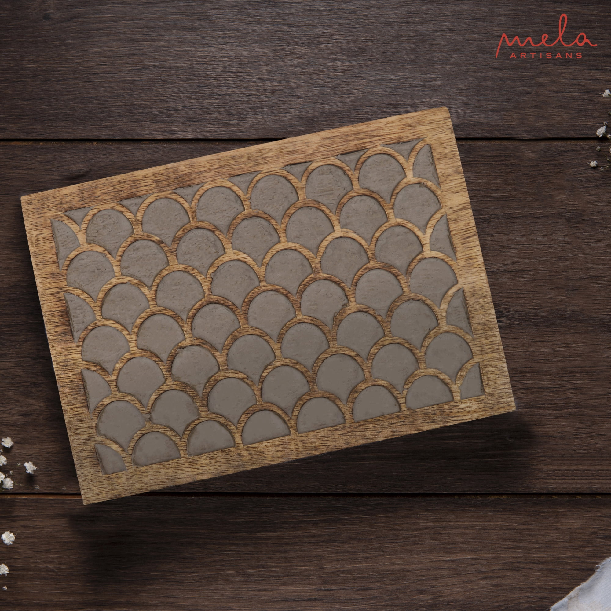 Mela Artisan Large Wooden Box, Handmade Mangowood Keepsake Box, Grey Memory Box, 9" x 6" x 3.5"