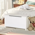 thumbnail image 3 of 39.4" Kids Wooden Toy Box Storage Bench with Safety Hinged Lid for Ages 3+, Toy Chest, Sturdy Entryway Storage Chest with Safety Hinges, Retro Storage Trunk for Living Room, Bedroom, White, 3 of 9