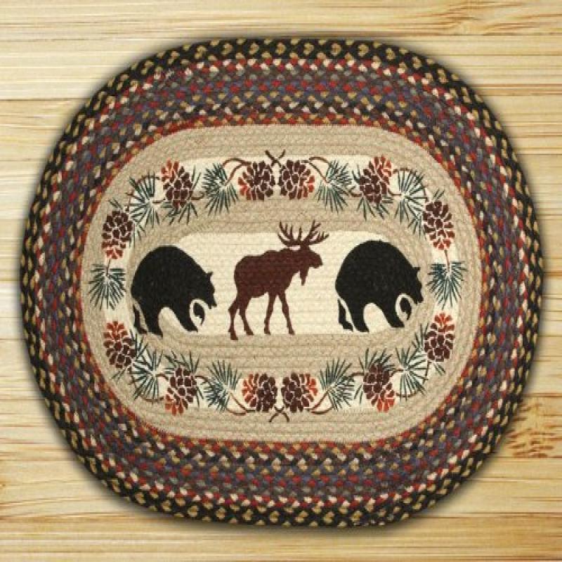 Earth Rugs OPBear/Moose Design Braided Rug, 20 x 30", Burgundy/Blue