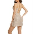 thumbnail image 4 of Sequin Slip Dress, Sleeveless Slit Maxi Dress with Thin Straps, Glamorous Party Dress for New Year's Eve, Clubs, and Evening Galas Beige 2XL, 4 of 5