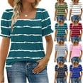 thumbnail image 2 of ShiShine Tops for Women Summer Casual Ruffle Trim Sleeve Square Neck T Shirts, 2 of 7