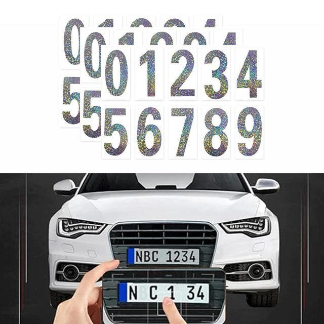 Autocollant de Plaque d'Immatriculation, 3 Pcs Numéro de Plaque d'Immatriculation Autocollant Numérique Invisible O1