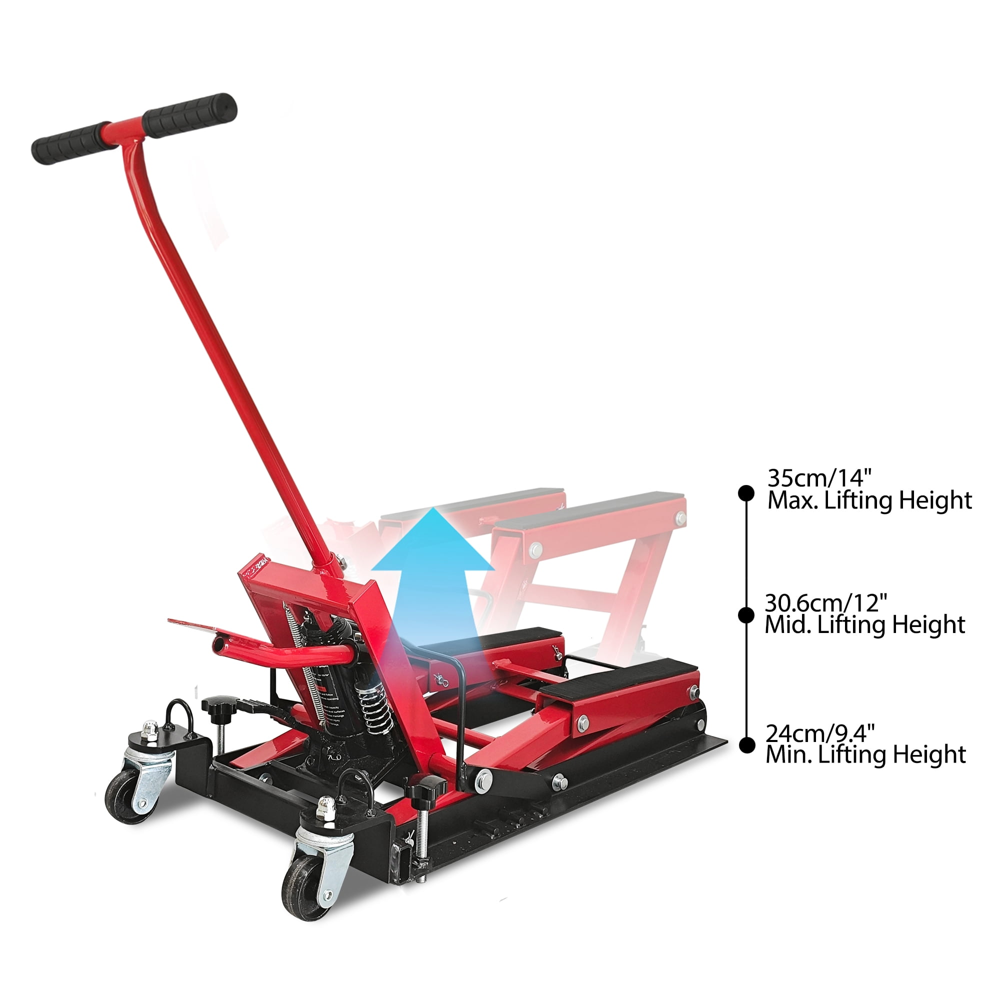 Hydraulic Motorcycle Lift Jack, 1500 LBS Capacity, ATV Scissor Lift Jack Portable Motorcycle Lift Table with 4 Casters, Hydraulic Foot-Operated Hoist Stand for Motorcycle ATV UTV Powersports