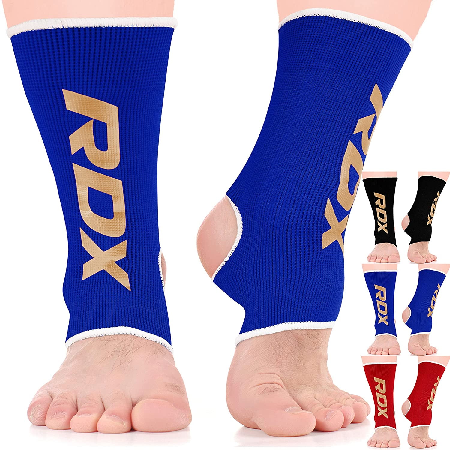 RDX MMA Ankle Support Brace for Muay Thai, Elasticated Foot Sleeve Guard, Blue, S