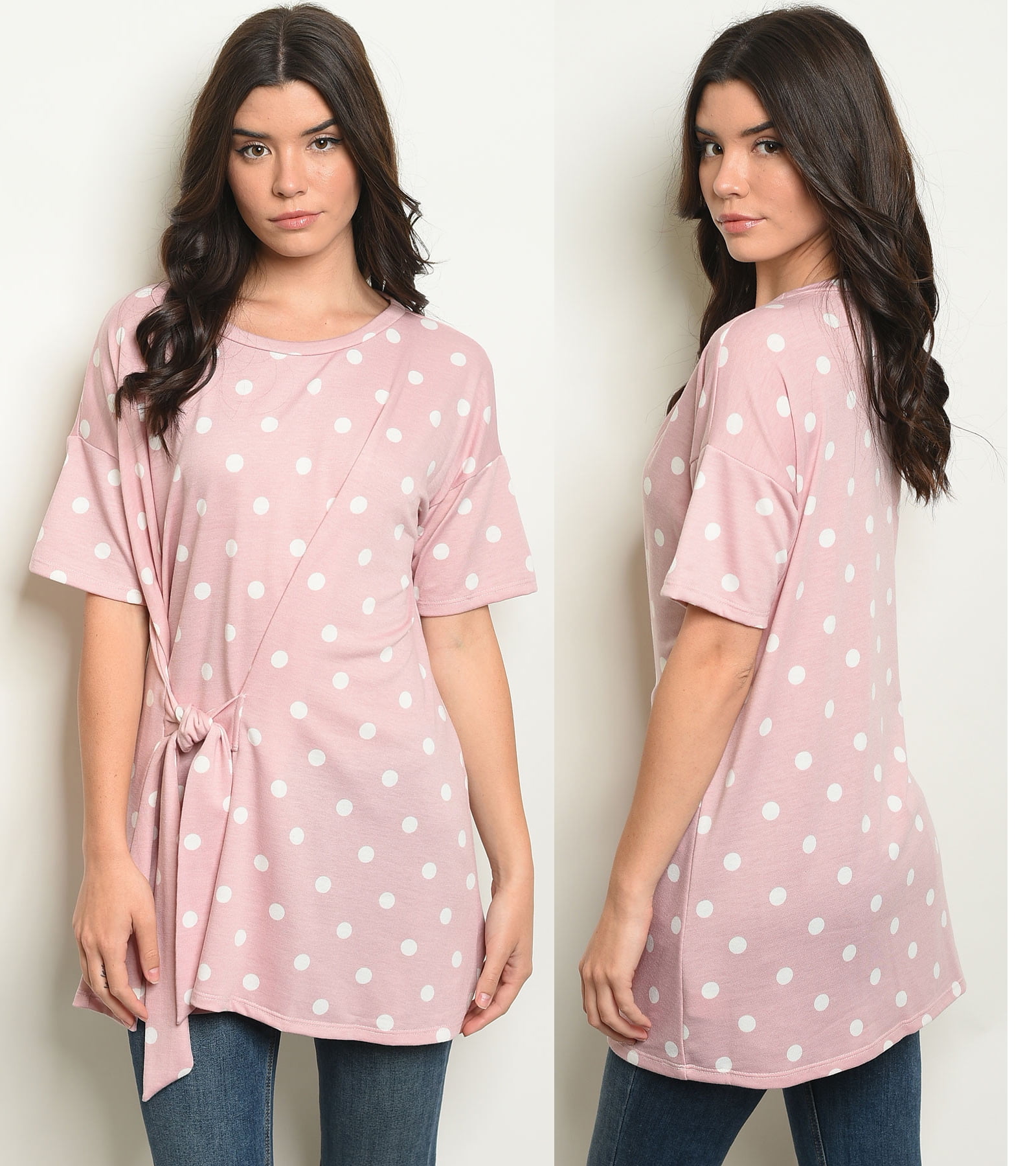 pink polka dot t shirt
