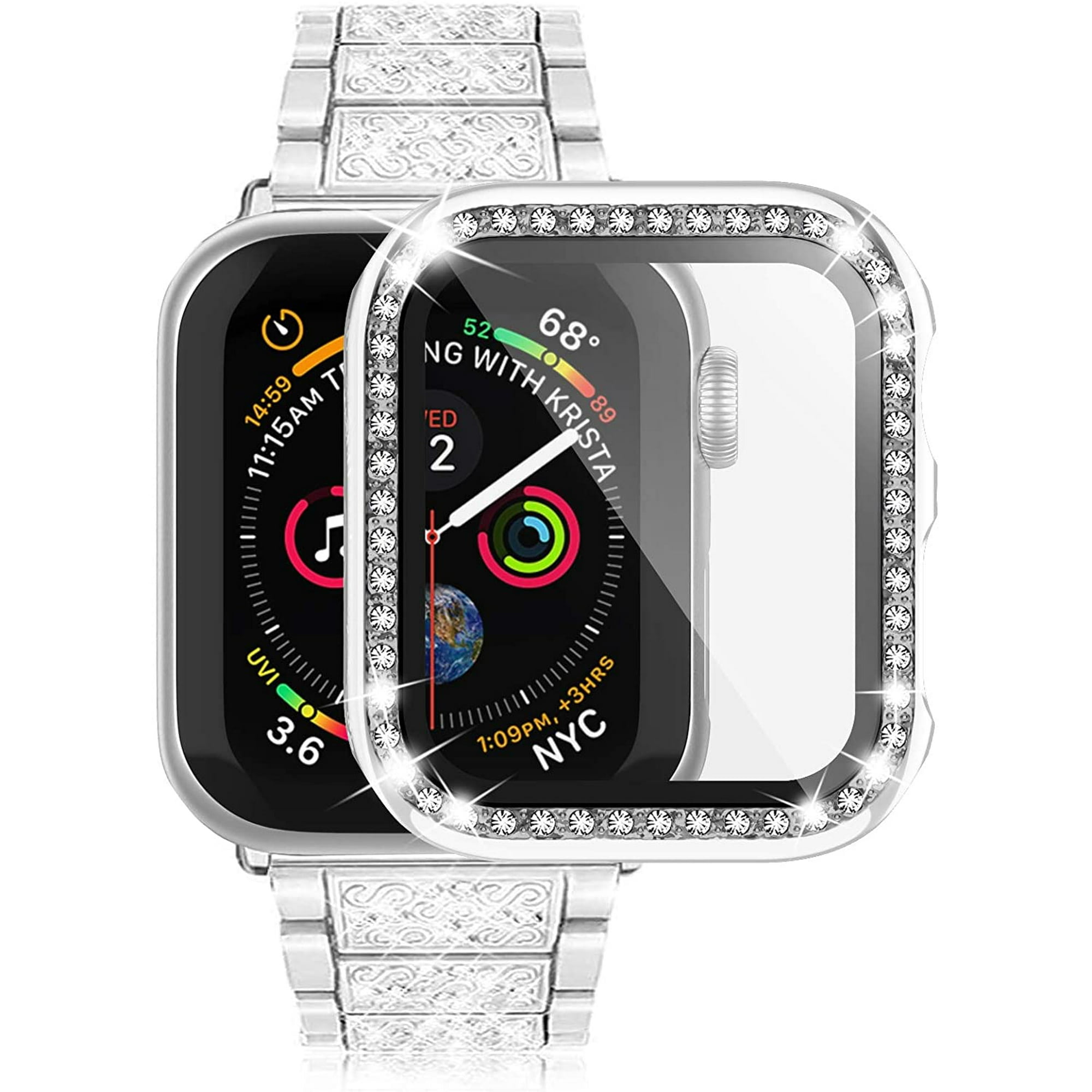 Ibaolea Apple Watch Case With Tempered Glass Screen Protector For Iwatch 38mm Series 3 2 1 Anti Scratch Hard Pc Bumper Full Body Cover Bling Diamond