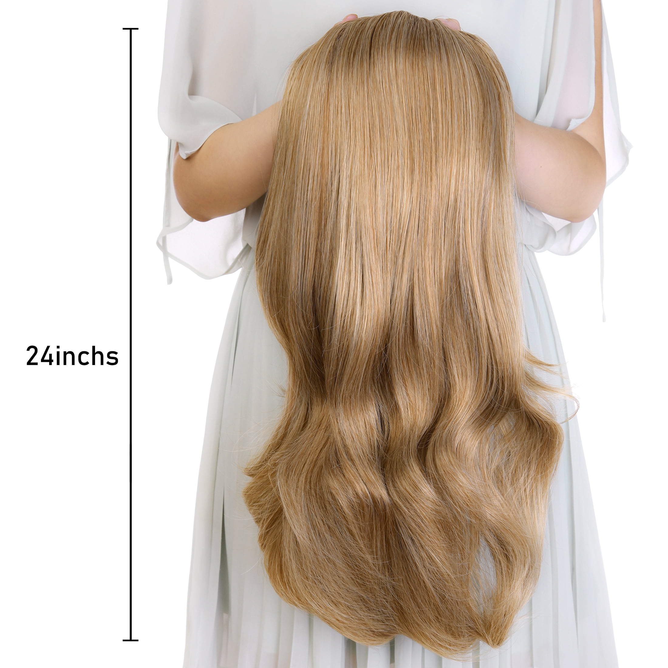 Silike 24" Long Wavy Clip in Half Head Tied Wig Premium Japanese Synthetic Fibers Hair Extensions for Women, 210g, Natural Looking Voluminous Waves for Added Length & Thickness, Heat Resistant