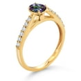 thumbnail image 3 of Gem Stone King 10K Yellow Gold Green Mystic Topaz and White Lab Grown Diamond Engagement Ring for Women (0.78 Cttw, Oval 6X4MM, Gemstone Birthstone, Size 6), 3 of 4