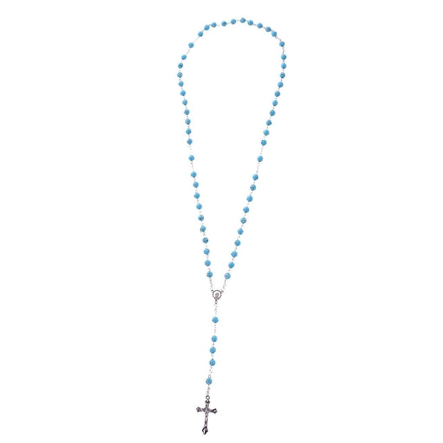 Womans Mens INRI Cruz Colgante 8 mm Perlas de imitación Collar de Azul Sunnimix Collar pendiente