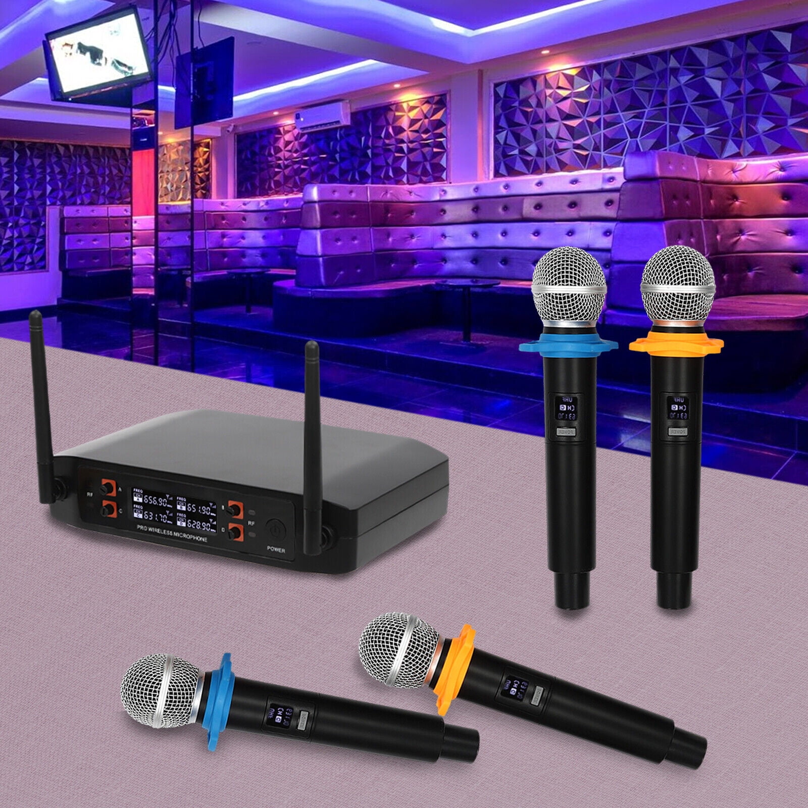 Wireless Microphone System with 4 Hand-held Microphones, 65.62ft Range, for Parties, DJs, Weddings, Karaoke, Home, KTV