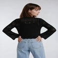 thumbnail image 2 of Forever 21 Open-Front Pointelle Bow Cardigan, Color- Black, Size- S, 2 of 5