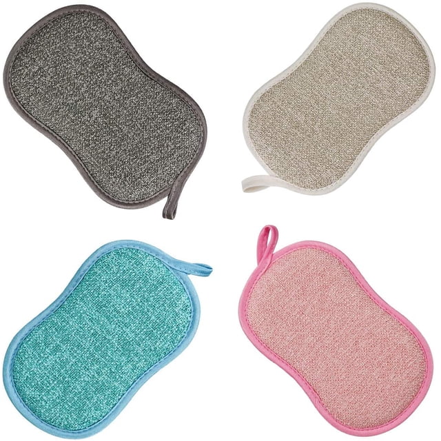 Esponja multiusos para fregar cocina, esponja para fregar antiarañazos de limpieza resistente, esponja de microfibra reutilizable para limpieza del hogar, colores aleatorios