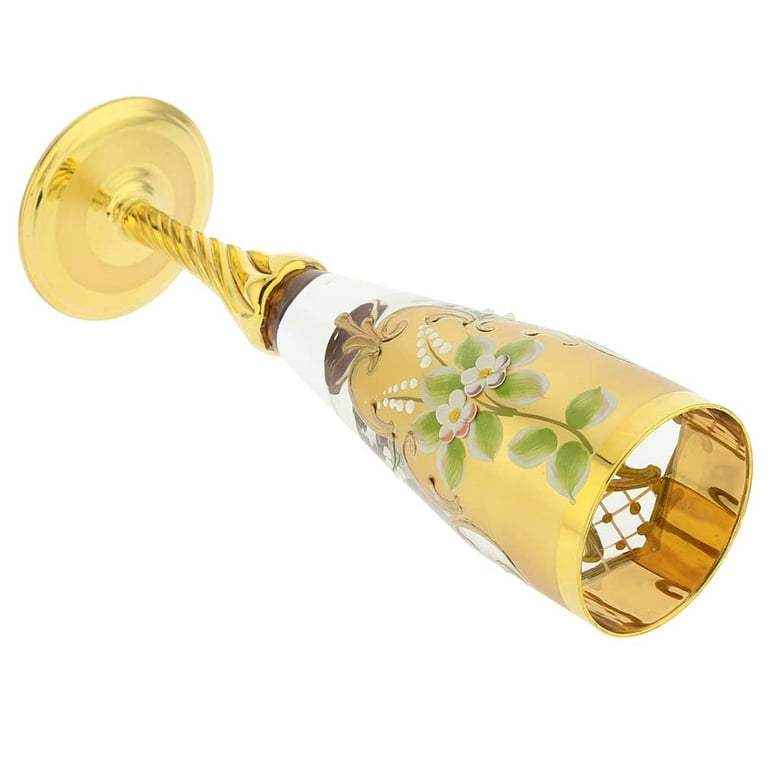 Set of Two Murano Glass Champagne Flutes 24K Gold Leaf - Blue