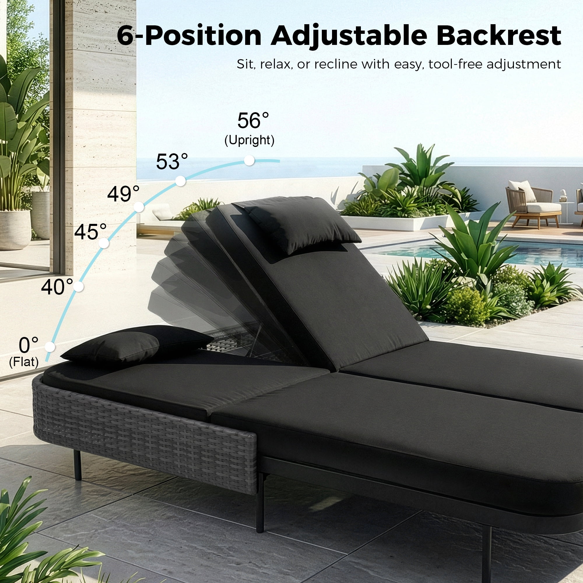RADIATA 10-Piece Patio Furniture Set with Fire Pit Table, Outdoor Sectional with 43" 60000 BTU Firepit Table, Double Chaise Lounge, High Back Wicker Outdoor Sectional with Fire Pit Set,Black