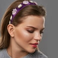 thumbnail image 3 of Unique Bargains Bling Rhinestone Headband Vintage Flowers Rhinestone Purple Satin Wide Edge Headband for Women, 1Pcs, 3 of 7