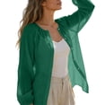 thumbnail image 5 of CIENVNSTG Womens 2026 Dressy Casual Cotton Linen Button Down Shirts Long Sleeve Collarless Crewneck Tops Loose Fit Summer Gauze Crinkle Tops Breathable for Work Beach Lounge Green S, 5 of 9