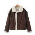 thumbnail image 4 of Abrigo de piel de oveja de ante grueso para mujer, chaqueta Sherpa de piel de cordero sintética, PARKA de invierno, 4 of 5