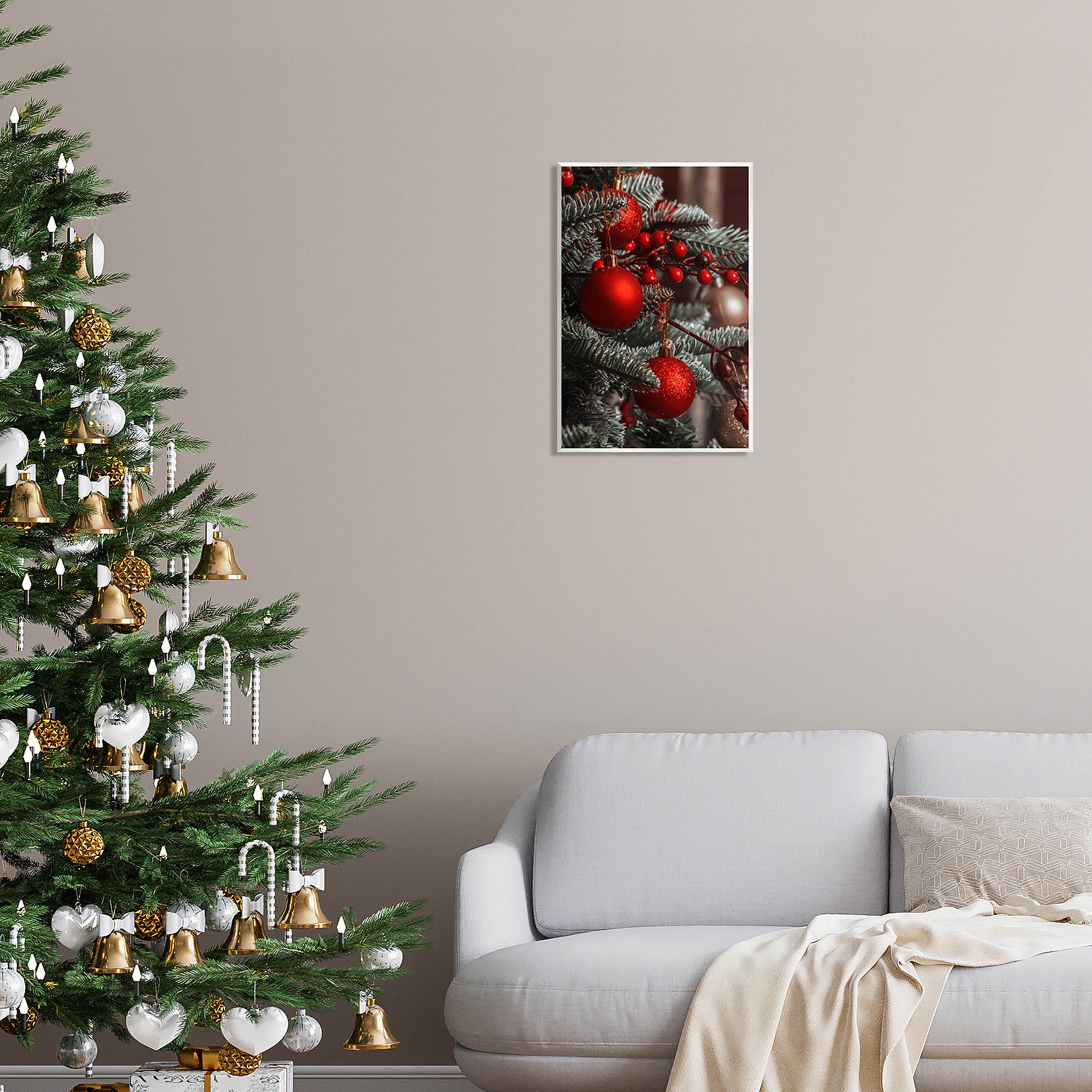 Hanging Red Ornaments Christmas Tree Holiday Photograph Unframed Art Print Wall Art