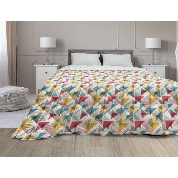 Geometric Down Alternative Comforter, Colorful Abstract Circles Formed of Curved Stripes in Continuous Pattern, Microfiber Quilt for All Season, 5 Sizes, Multicolor, by Ambesonne