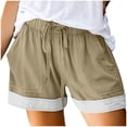 thumbnail image 6 of Oiangi Womens Flat Front Shorts Color Block Summer Shorts Elastic Waist Drawstring Holiday Travel Shorts with Pockets Khaki XL, 6 of 7