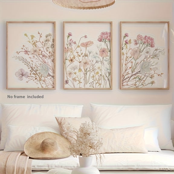 3pcs Pink Minimalist Classic Floral Print Canvas Wall Art Nordic Fashion Poster Bohemian Wall Decor for Living Room Bedroom Office Gallery Hallway Unframed
