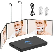 Wattne 3 Way Mirror with LED for Hair Cutting,Tri-fold Mirror for Shaver and Makeup,Adjustable Telescoping Hooks-with LED Version