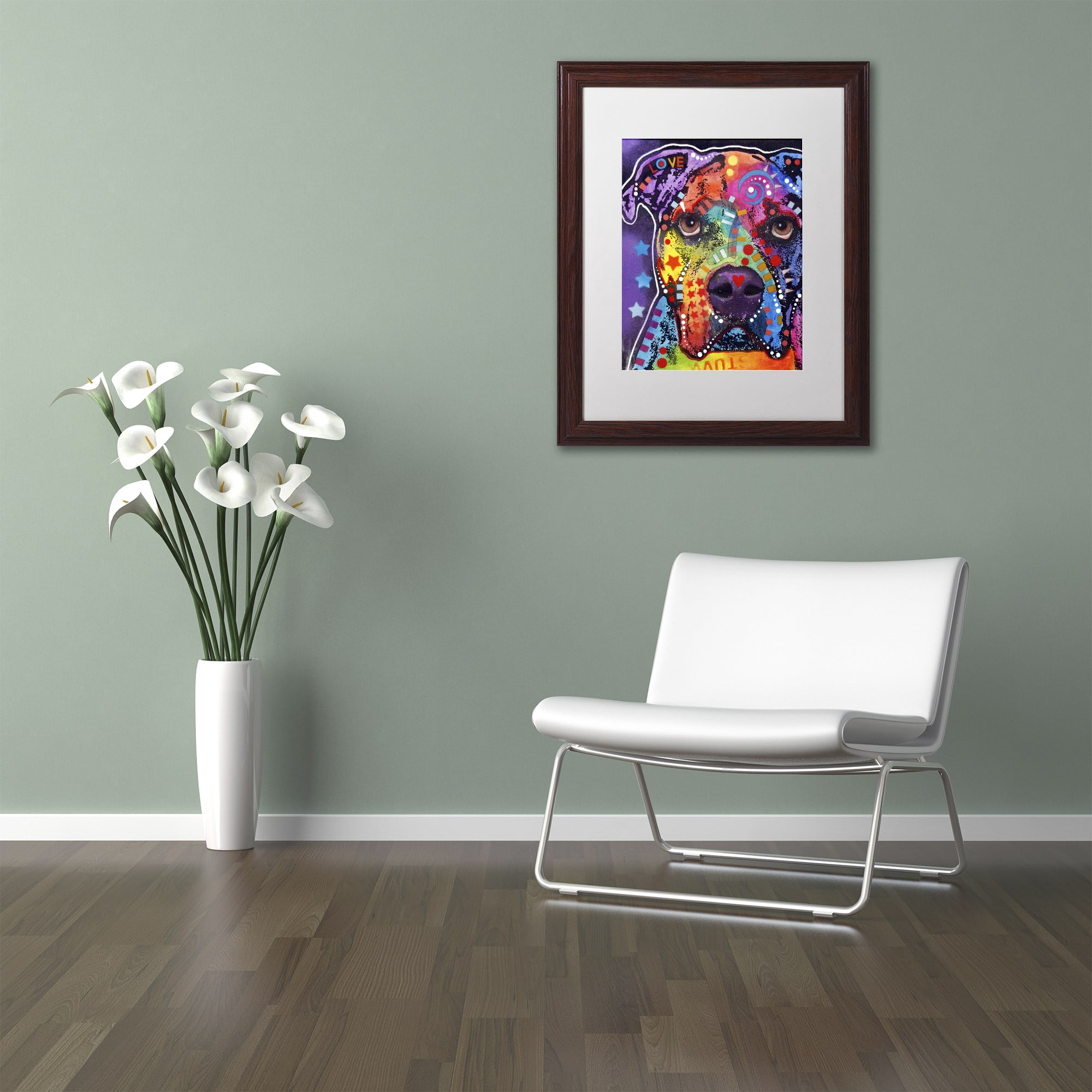 Trademark Fine Art "American Bulldog 121609" Canvas Art by Dean Russo, White Matte, Wood Frame