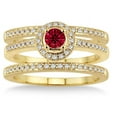 thumbnail image 2 of 2 Carat Ruby & Diamond Trio set Halo Ring on 10k Yellow Gold, 2 of 2
