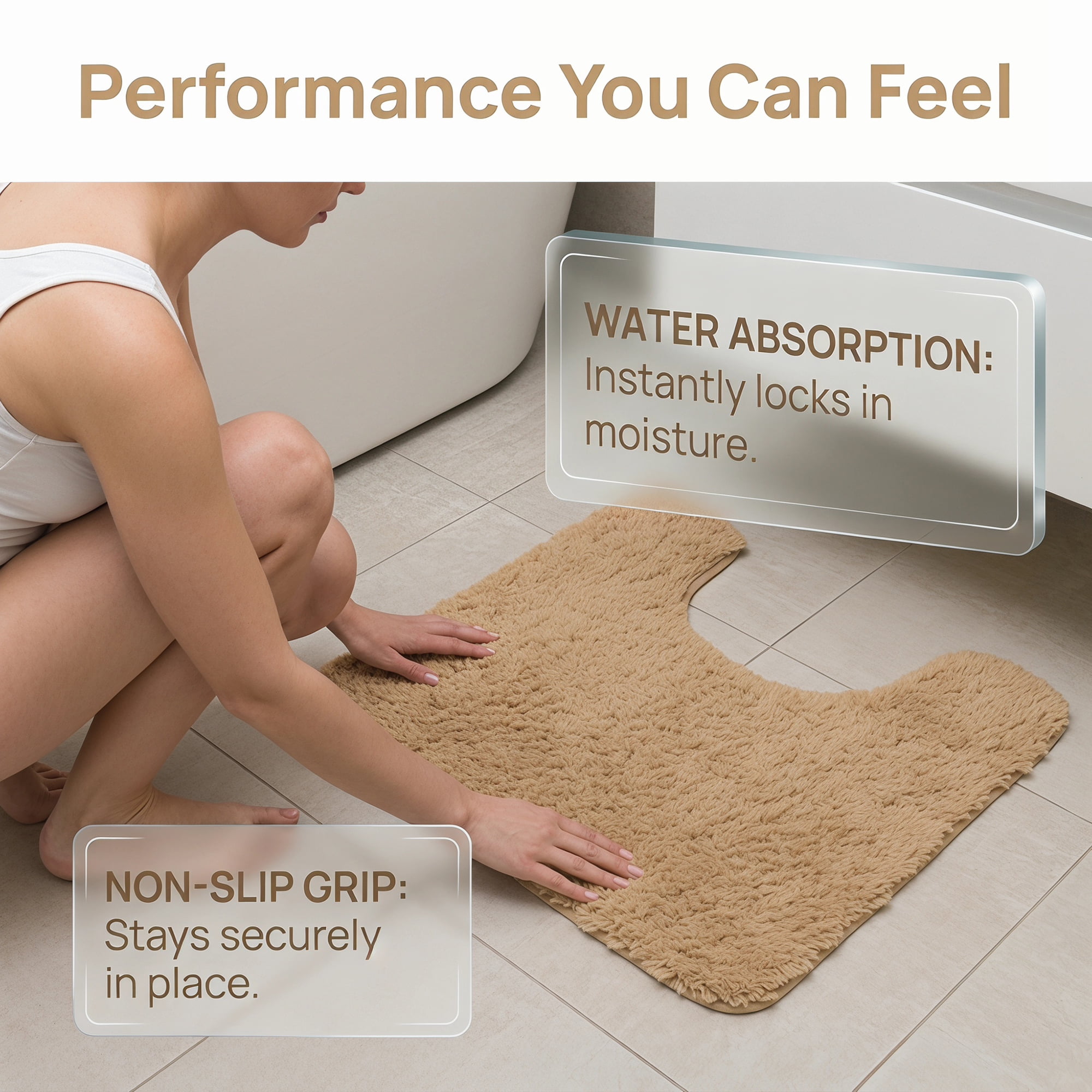Unique Bargains U-Shaped Absorbent Non Slip Washable Plush Bath Mat Khaki 20" x 20"