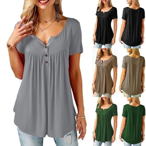 Women Casual Tops T shirt Short Sleeve Ladies V Neck Basic Summer
