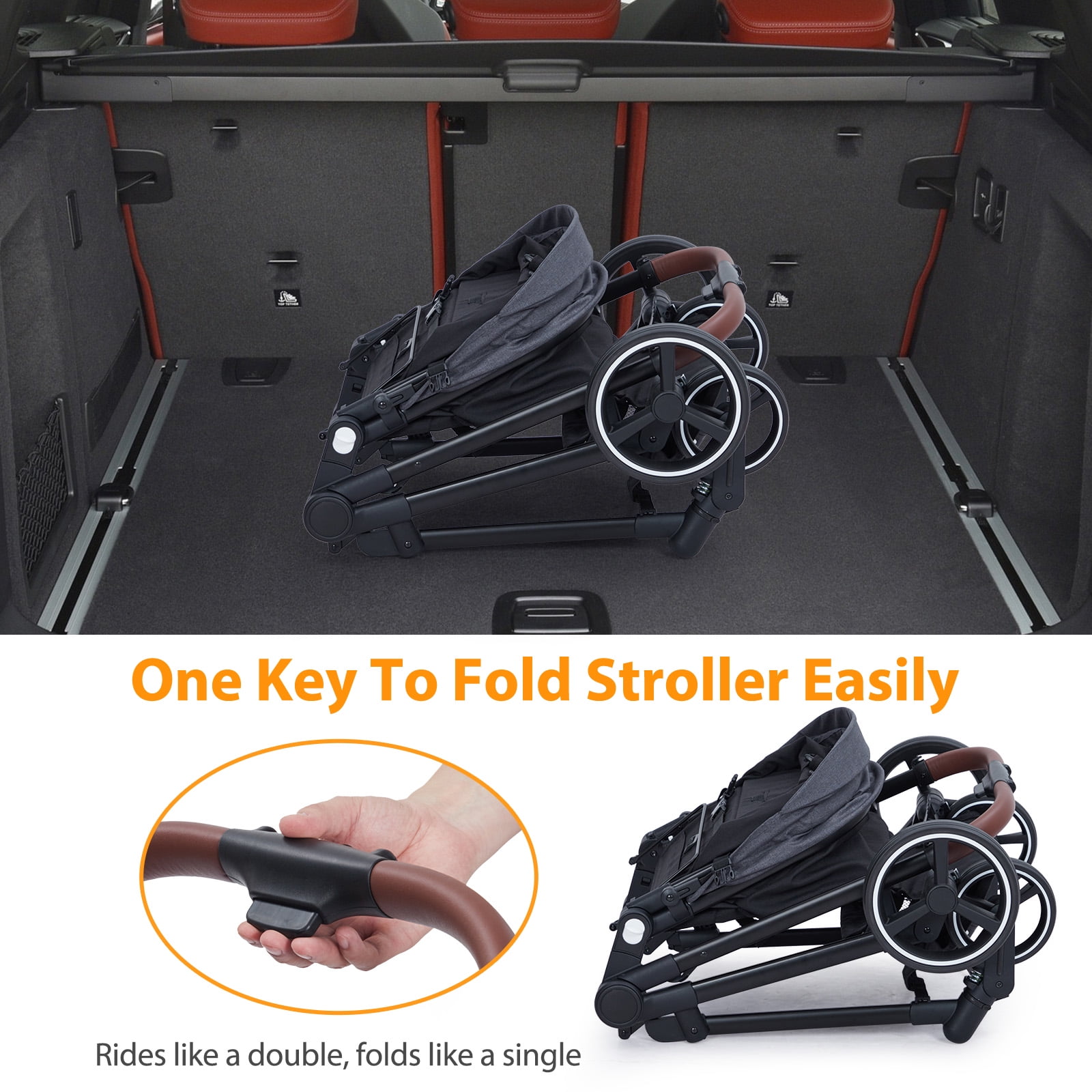 Shininglove Convertible Multi-Use Easy Fold Travel Toddler and Baby Tandem Double Stroller with Safety Harness and Storage Basket
