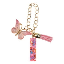 Unique Bargains 1 Pc Heart Sequin Letter I Butterfly Tassel Pendant Water Cup Pendant Pink Metal Resin